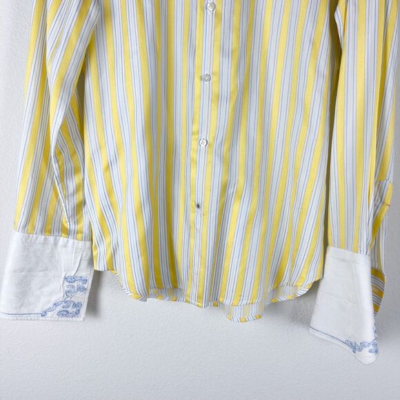 Robert Graham Embroidered Shirt Mens Small Yellow Striped Button Down Flip Cuff - Picture 3 of 16